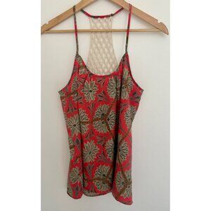 Collective Concepts Y2K Style Womens M Red Camisole Top Crochet Back Silky Feel
